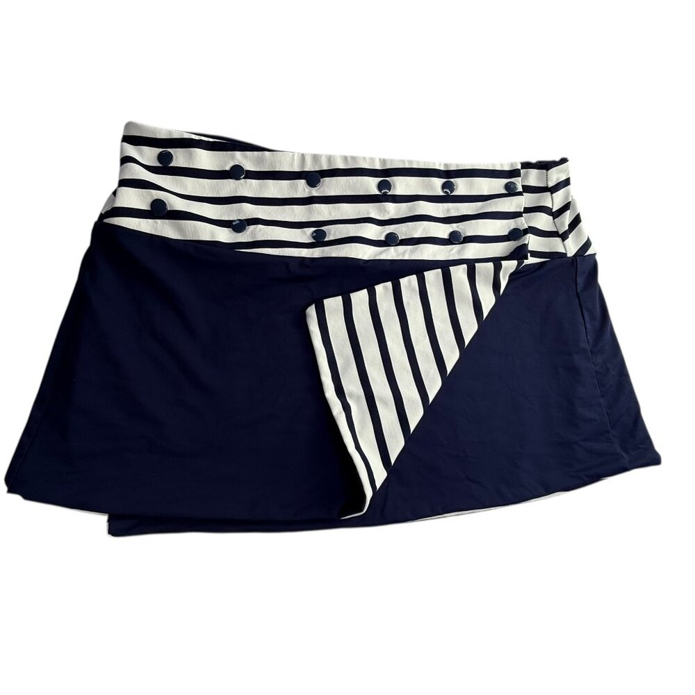 J. CREW Nautical Beach Boating Reversible Swim Cover Skirt Striped White Blue M